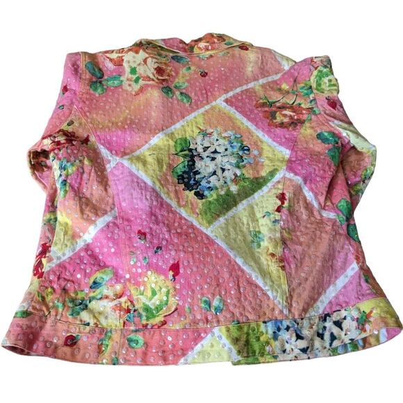 Redd Jeans Trucker Jacket 4 Abstract Floral Iridescent Sequins Cottagecore Artsy - Picture 9 of 16